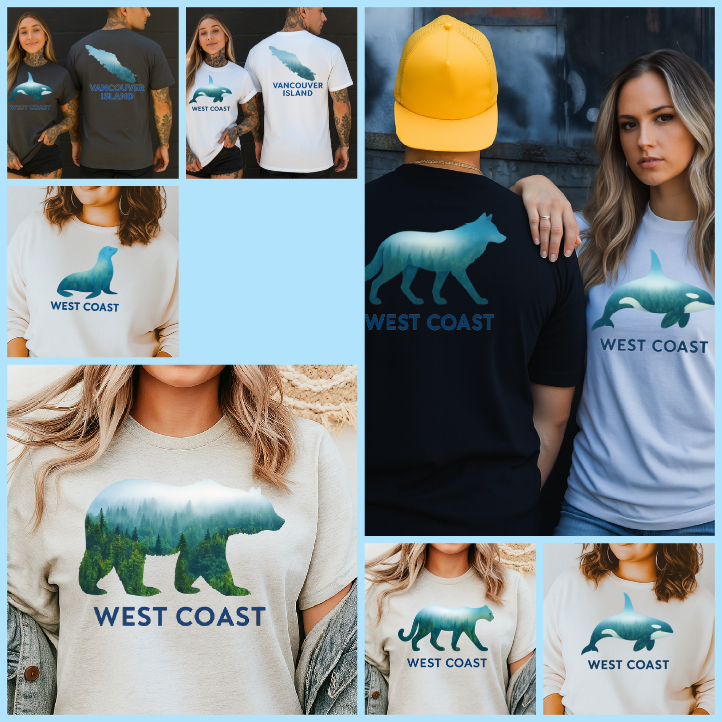 T-Shirt Hoody Crewnecks – West Coast Wildlife Series | Orca, Bear, Wolf, Sea Lion, Cougar, Vancouver Island