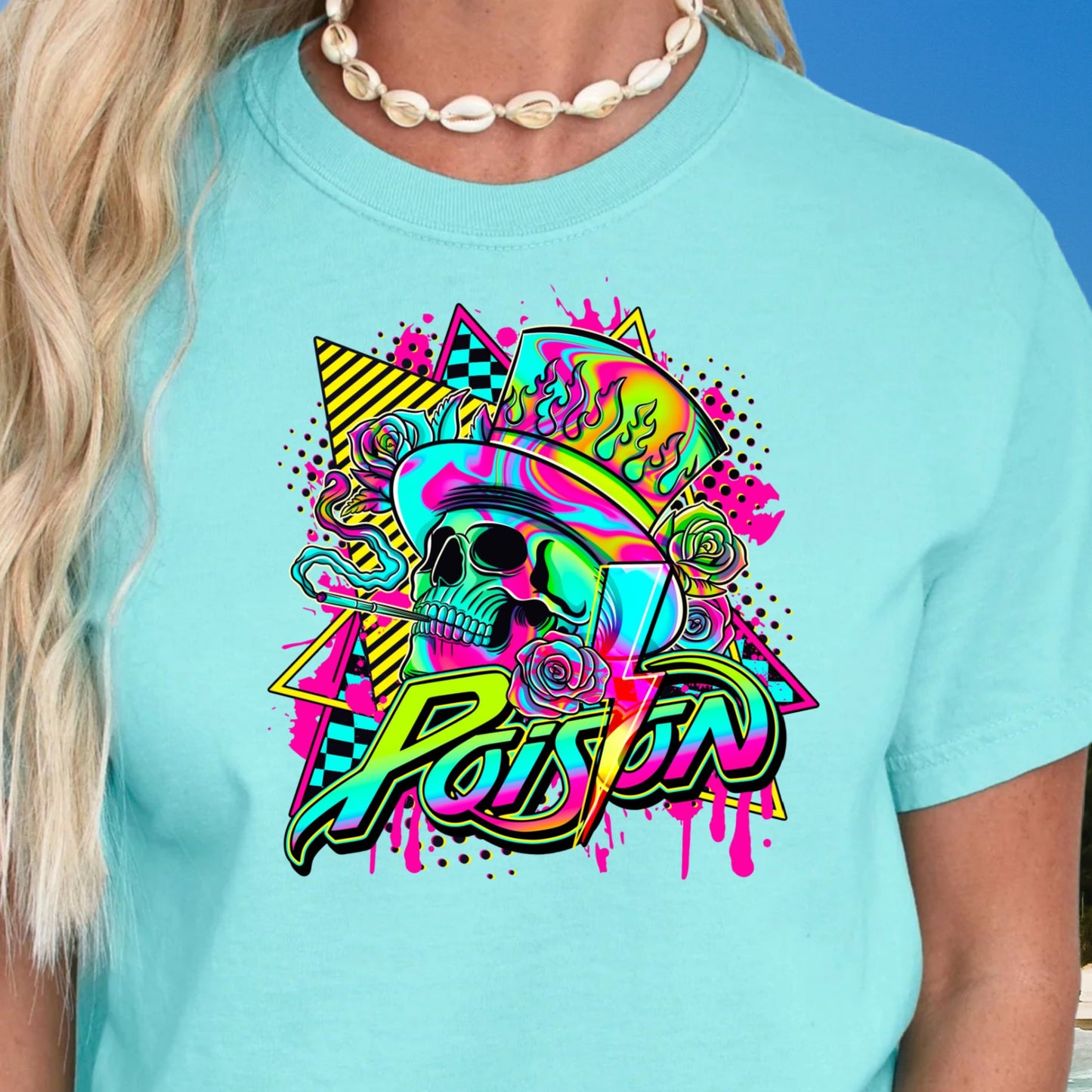 DTF Transfer Poison Neon Skull – Retro Rock Graphic Print