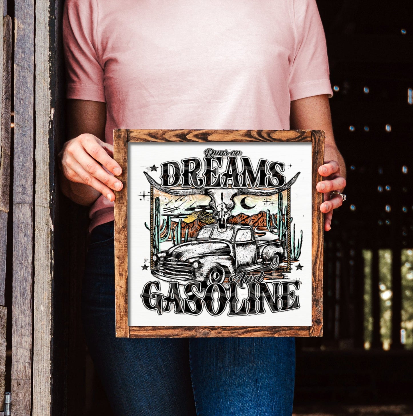 13" Framed Wooden Sign Dream Run on Gasoline - Wilson