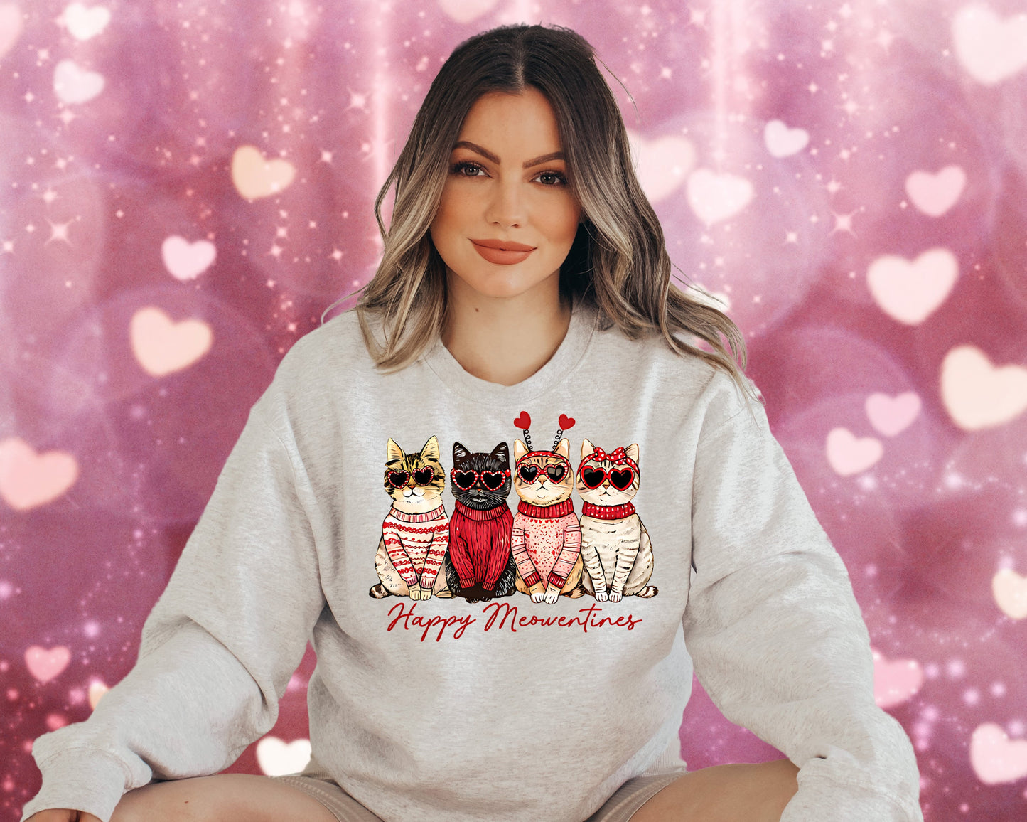 Sweatshirt T-Shirt Crewneck Valentines - Happy Meowentines
