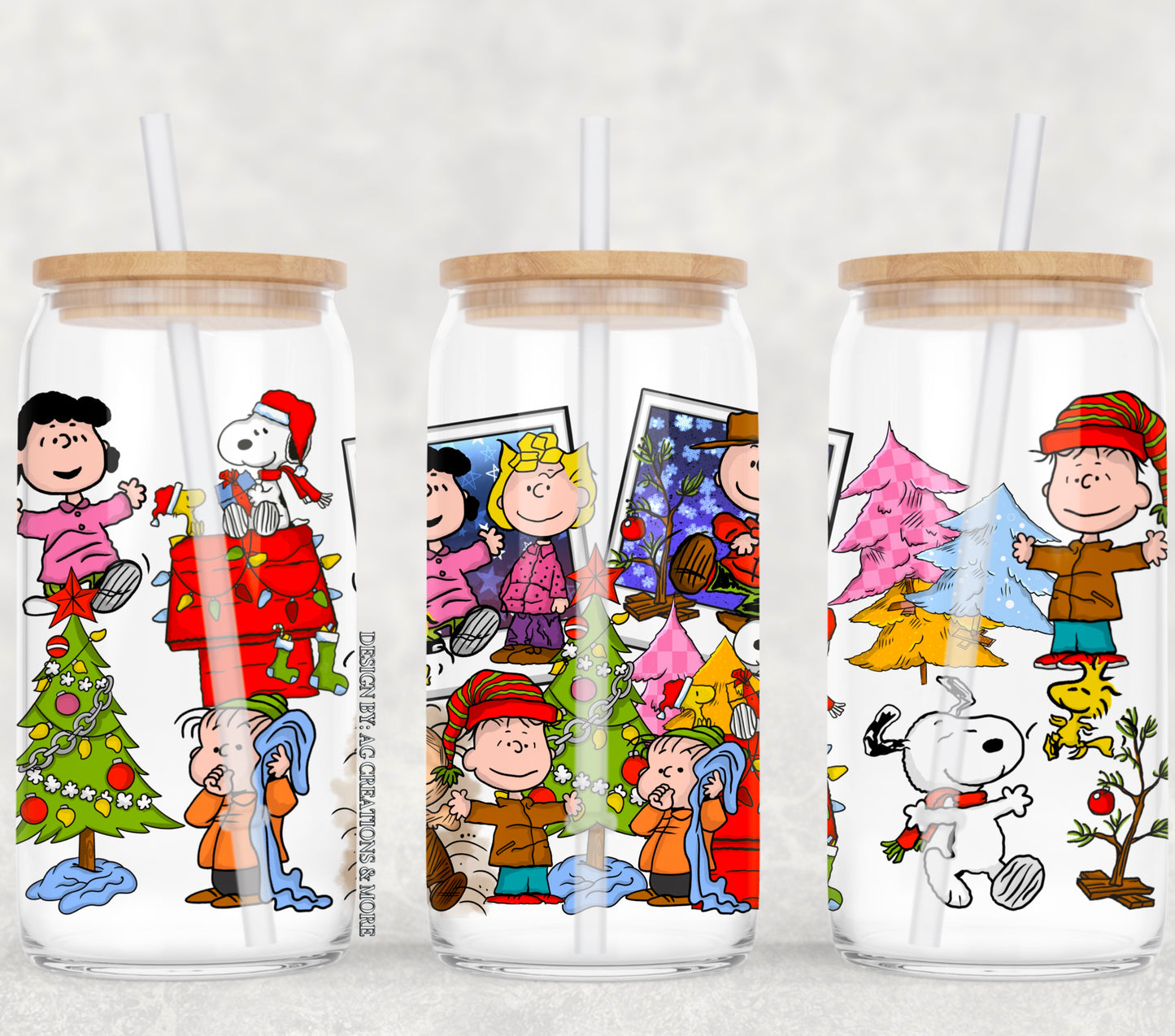 UV DTF Cup Wrap – Christmas Pea-nuts Gang | Holiday Snoopy & Friends Glass Cup Decal