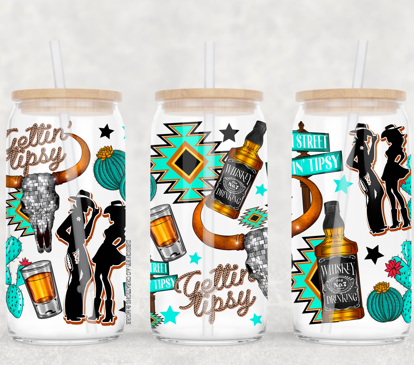 UV DTF Cup Wrap – Gettin' Tipsy Western Whiskey Cowgirl Design