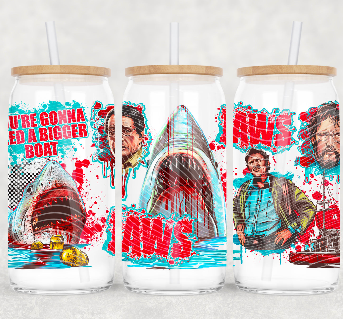 UV-DTF Cup Wrap – Jawss Inspired Shark Attack Design with “You’re Gonna Need a Bigger Boat”