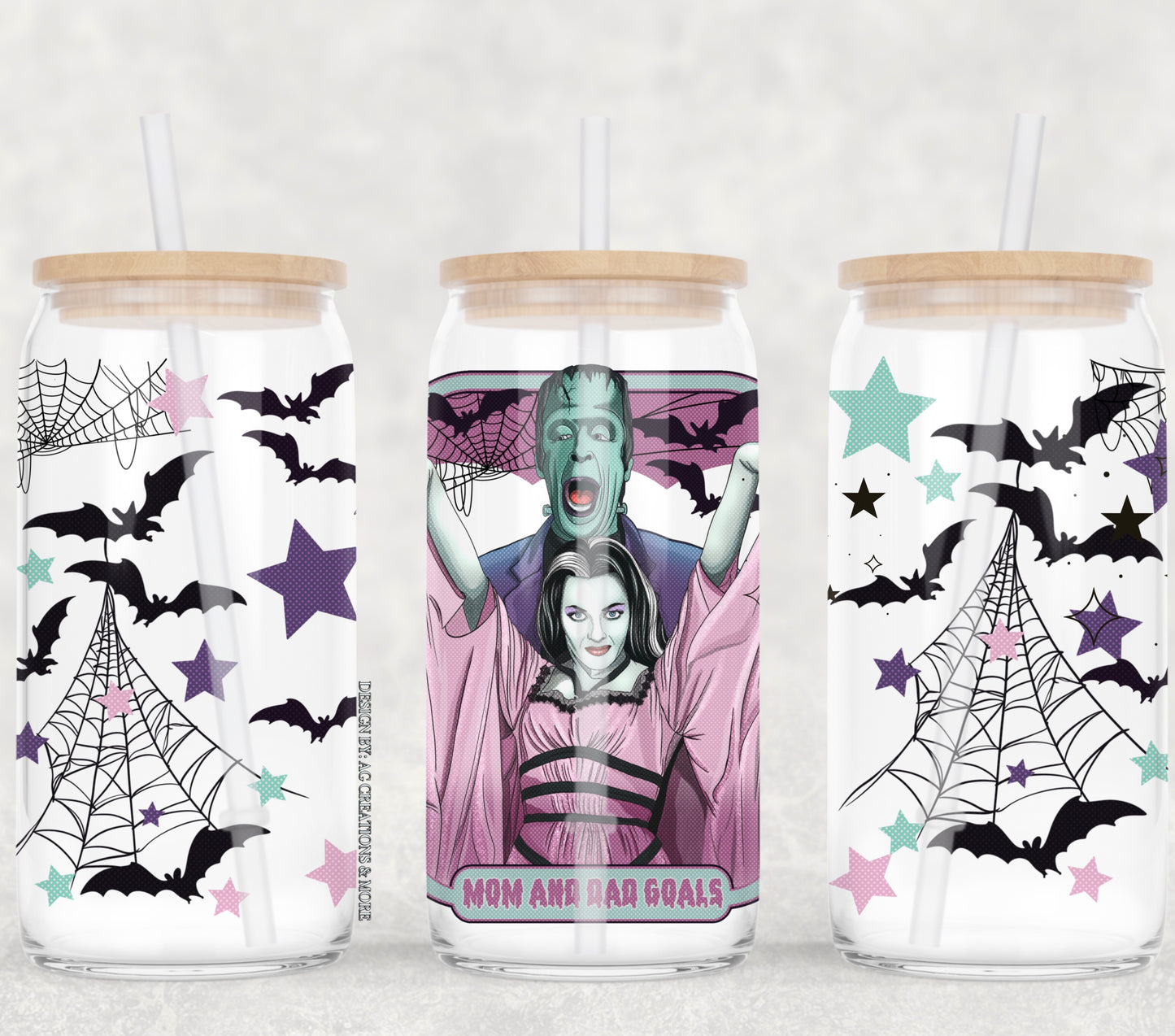 UV DTF Cup Wrap – Mom and Dad Goals Halloween Monsters Design