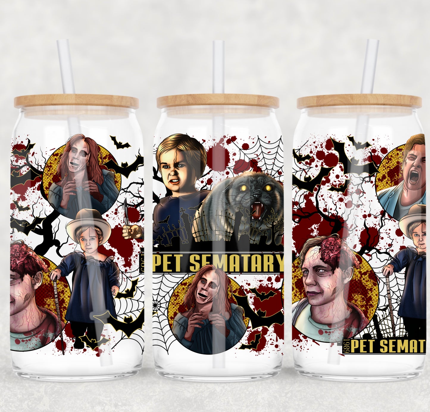 UV DTF Cup Wrap – Pet Semataryy | Horror Movie Scene Halloween Glass Cup Decal