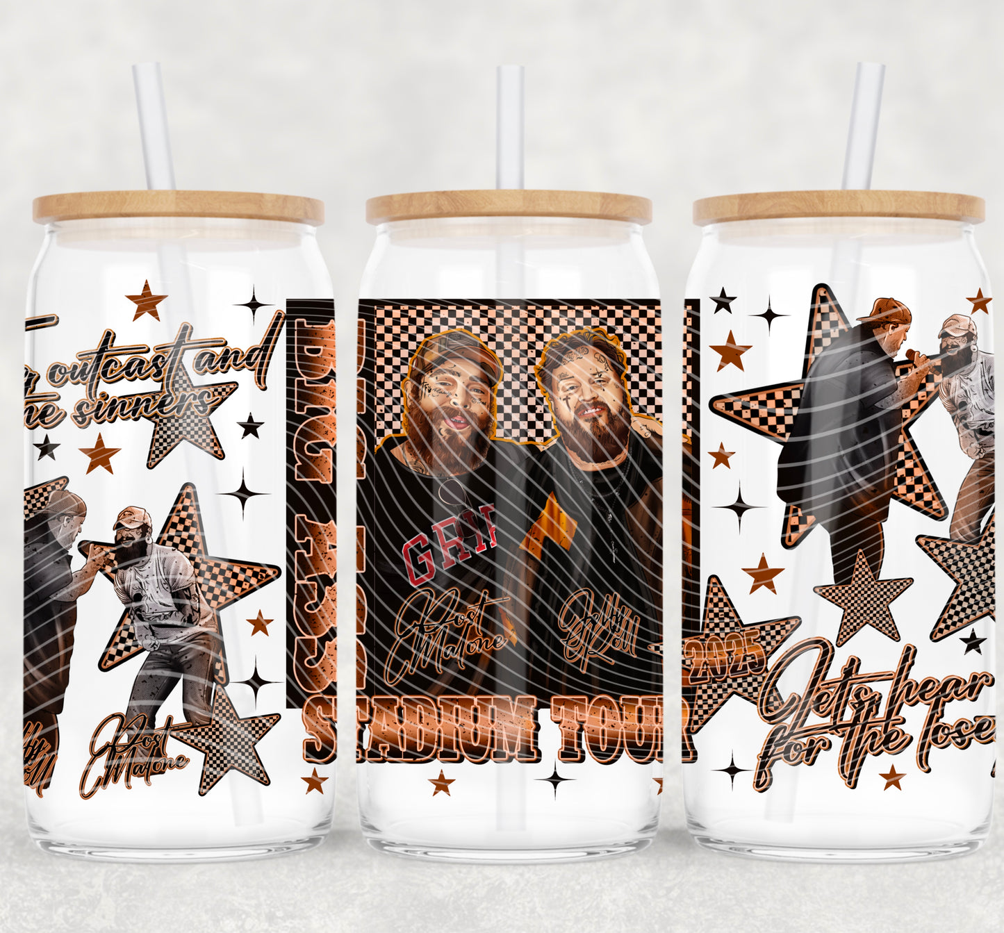 UV DTF Cup Wrap – Post M & Jelly R Stadium Tour | Country Rap Star Glass Cup Decal