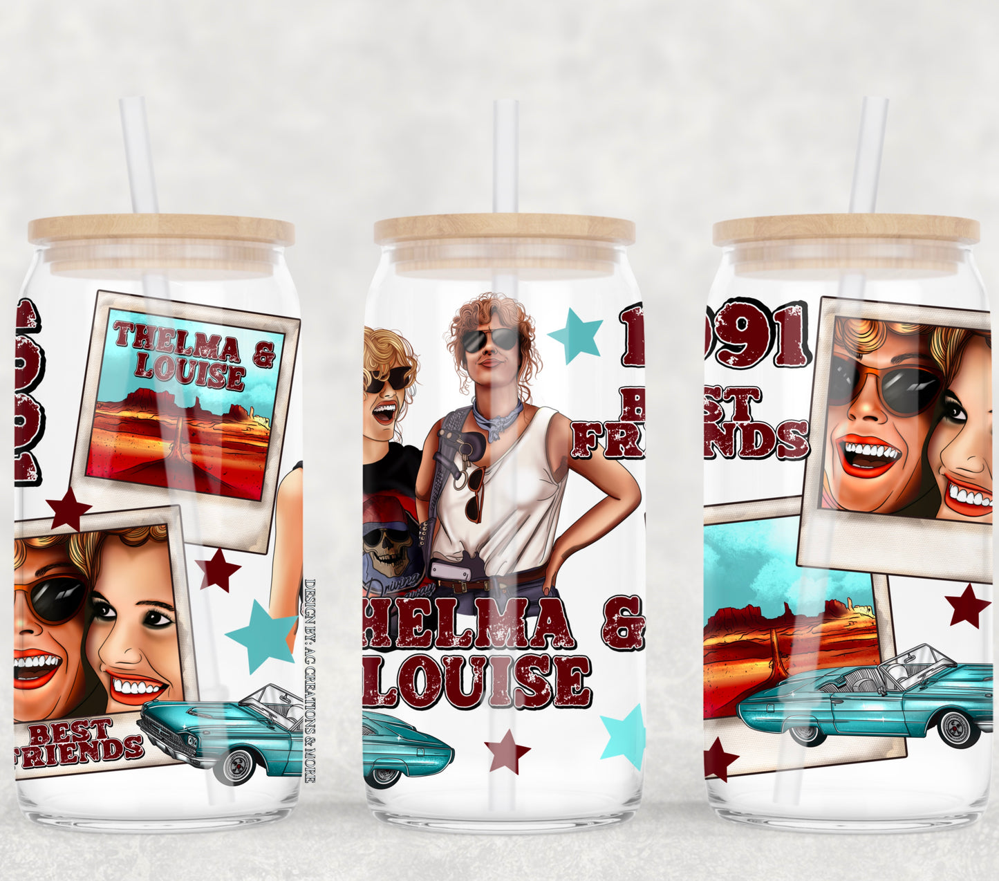 UV DTF Cup Wrap – Thelma & Louise 1991 Best Friends Road Trip Design