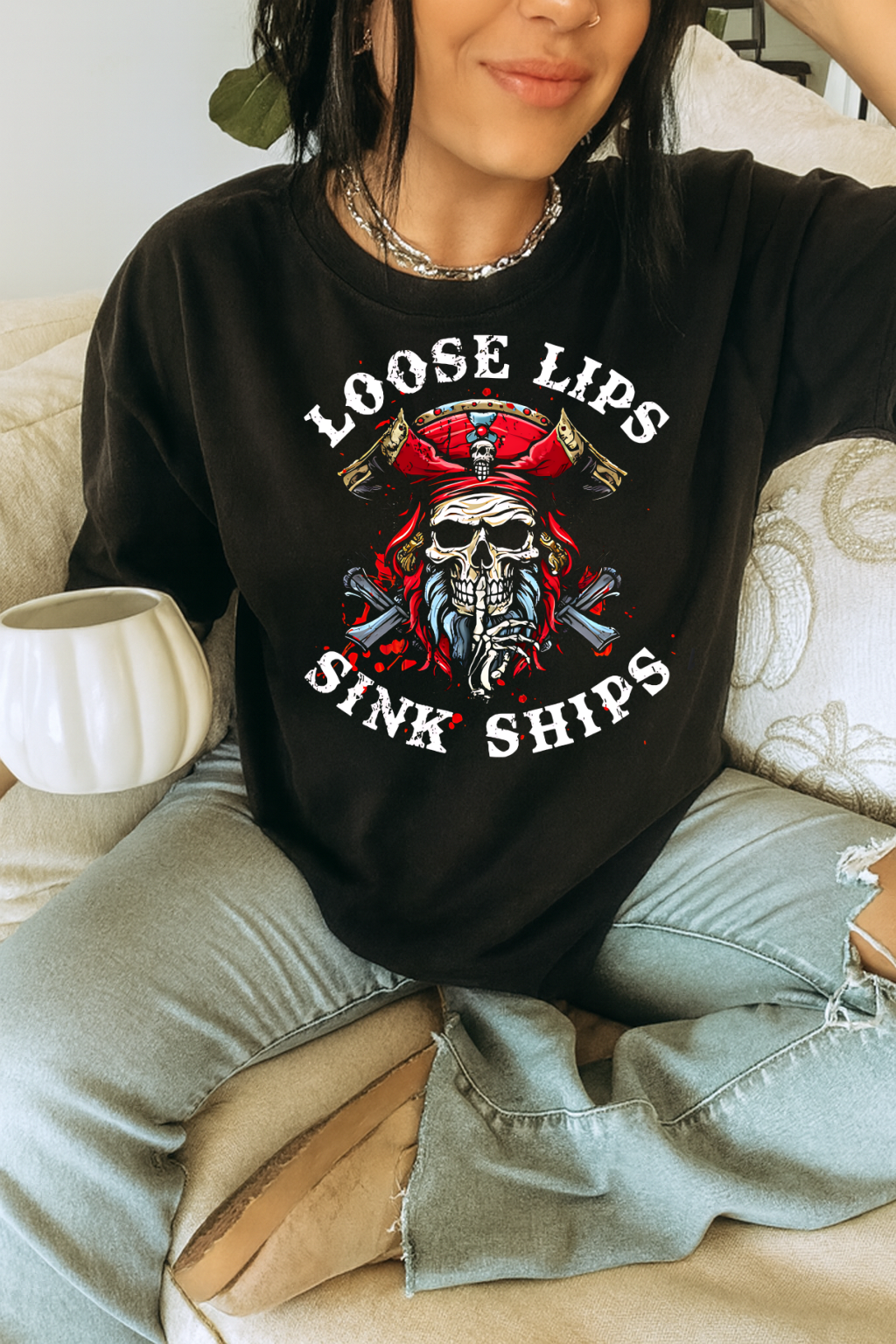 DTF Transfer Sink Ships Loose Lips Design