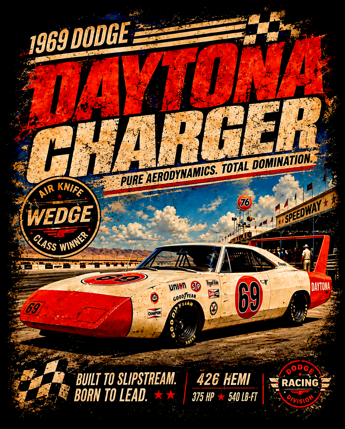 Printed Halftone - 1969 Dodge Charger Daytona - On Darks Only
