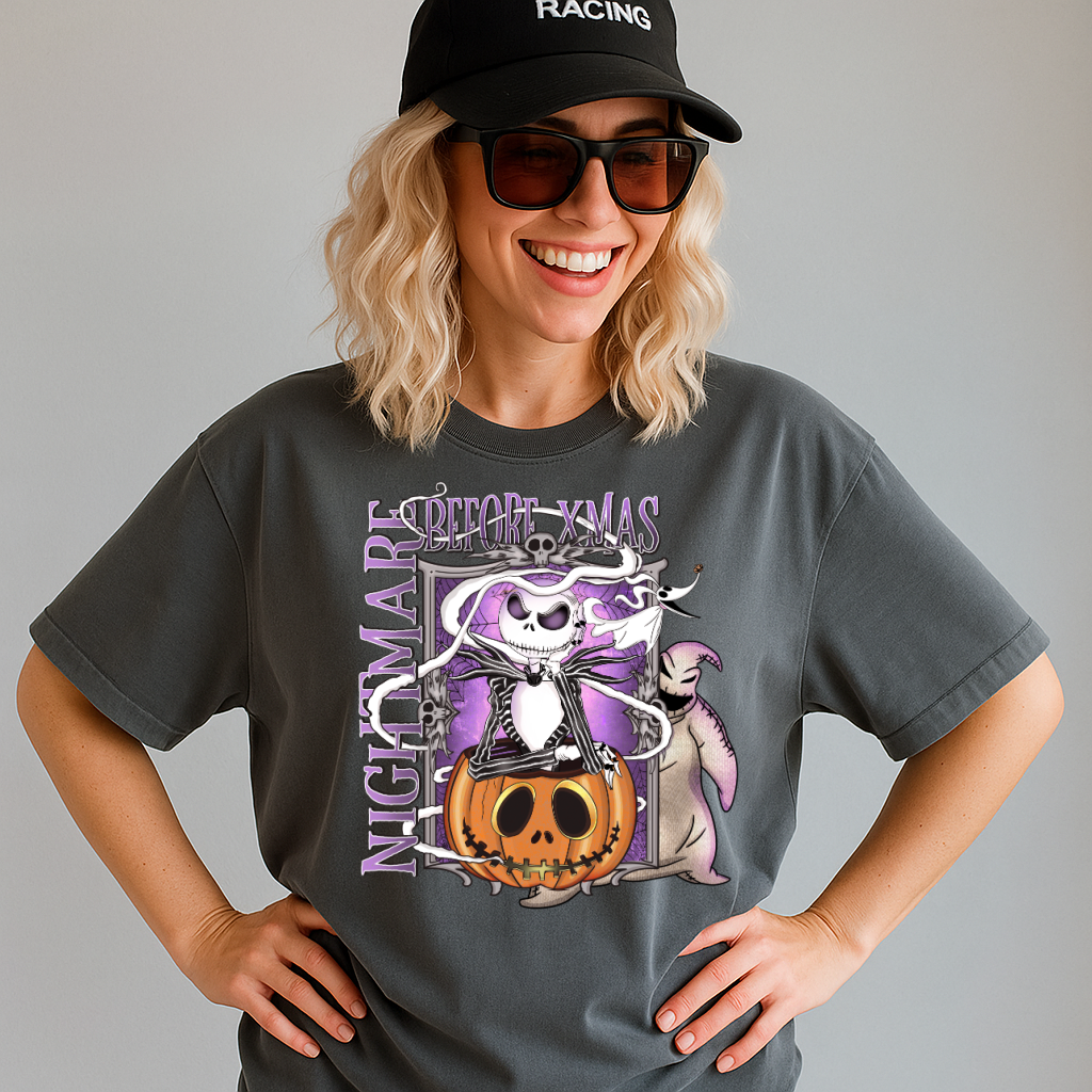 DTF Transfer – Nightmare Before Xmas Purple Pumpkin Design