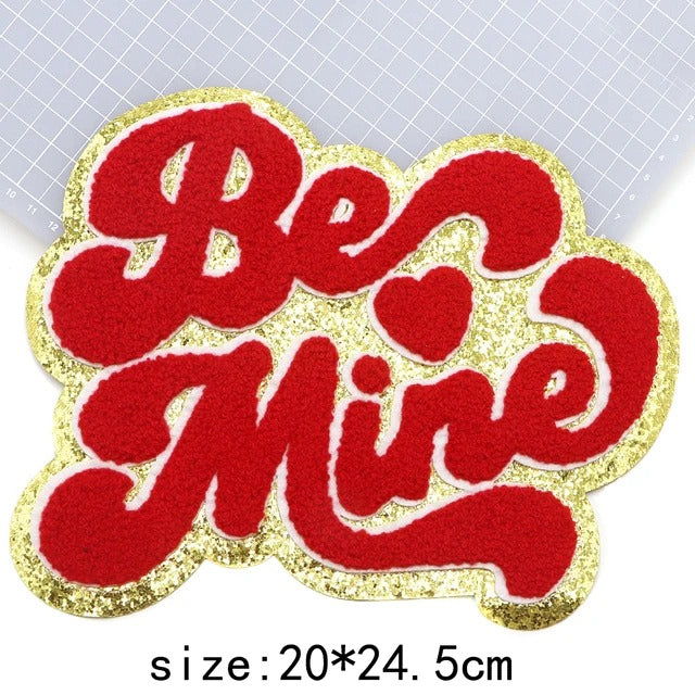 Large Be Mine Letter Chenille Iron On Patch Embroidery 9"x10"