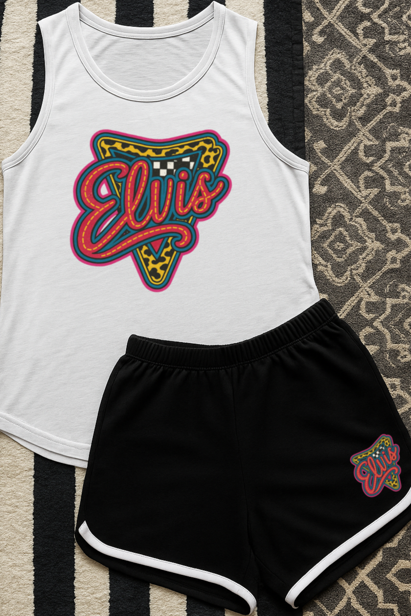 T-Shirt Hoodie Crewneck Elvis Neon Sign – Retro Checkerboard & Leopard Rockabilly Design