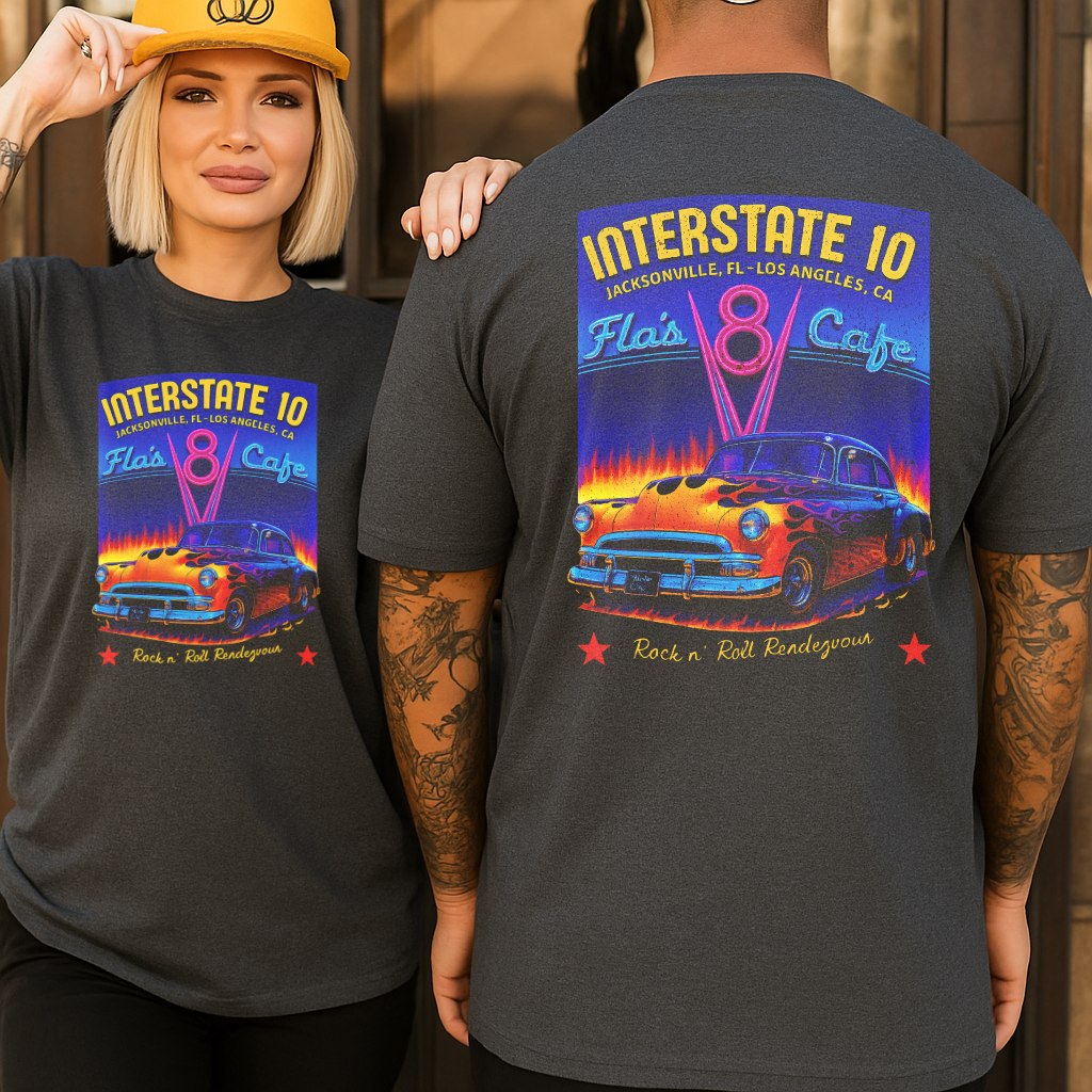 DTF Transfer Interstate 10 Rock n’ Roll Rendezvous – Fla’s Café Hot Rod
