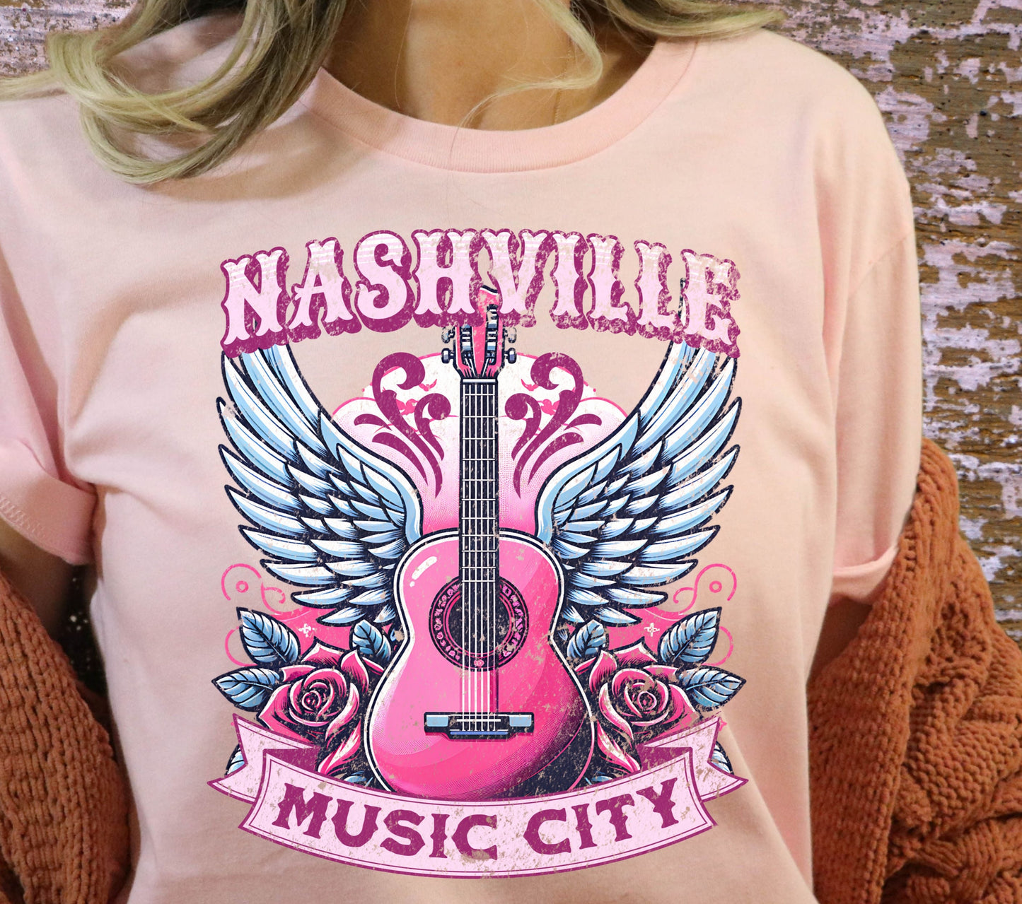 DTF Transfer Western Vintage Pink Nashville Design