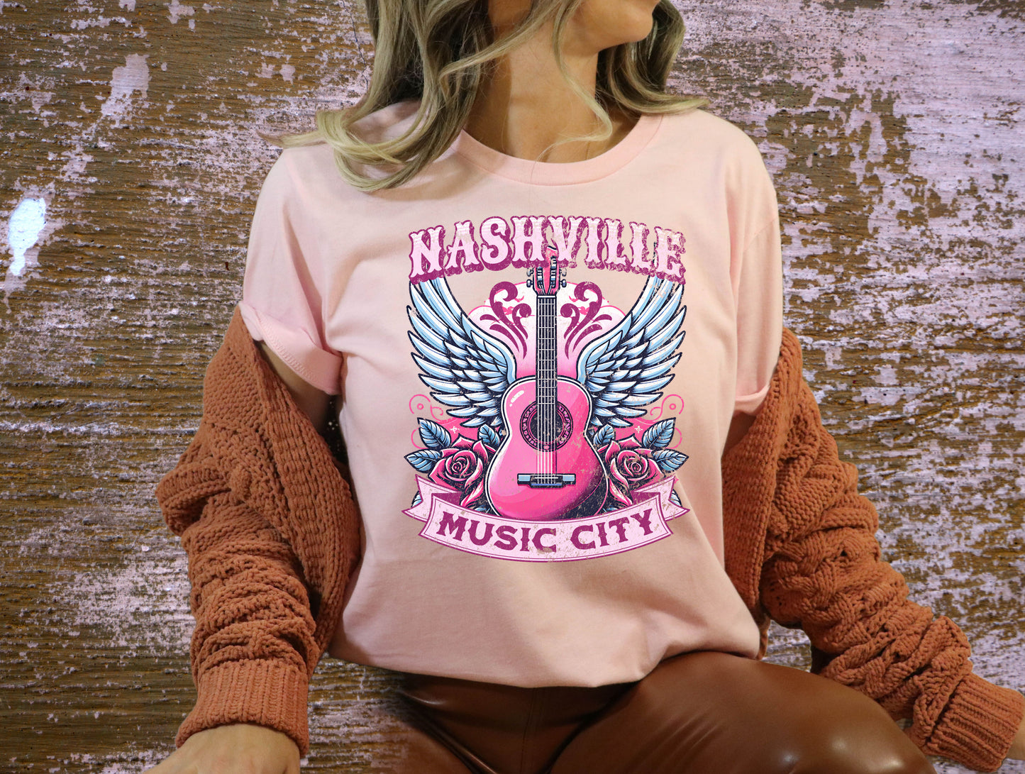 DTF Transfer Western Vintage Pink Nashville Design