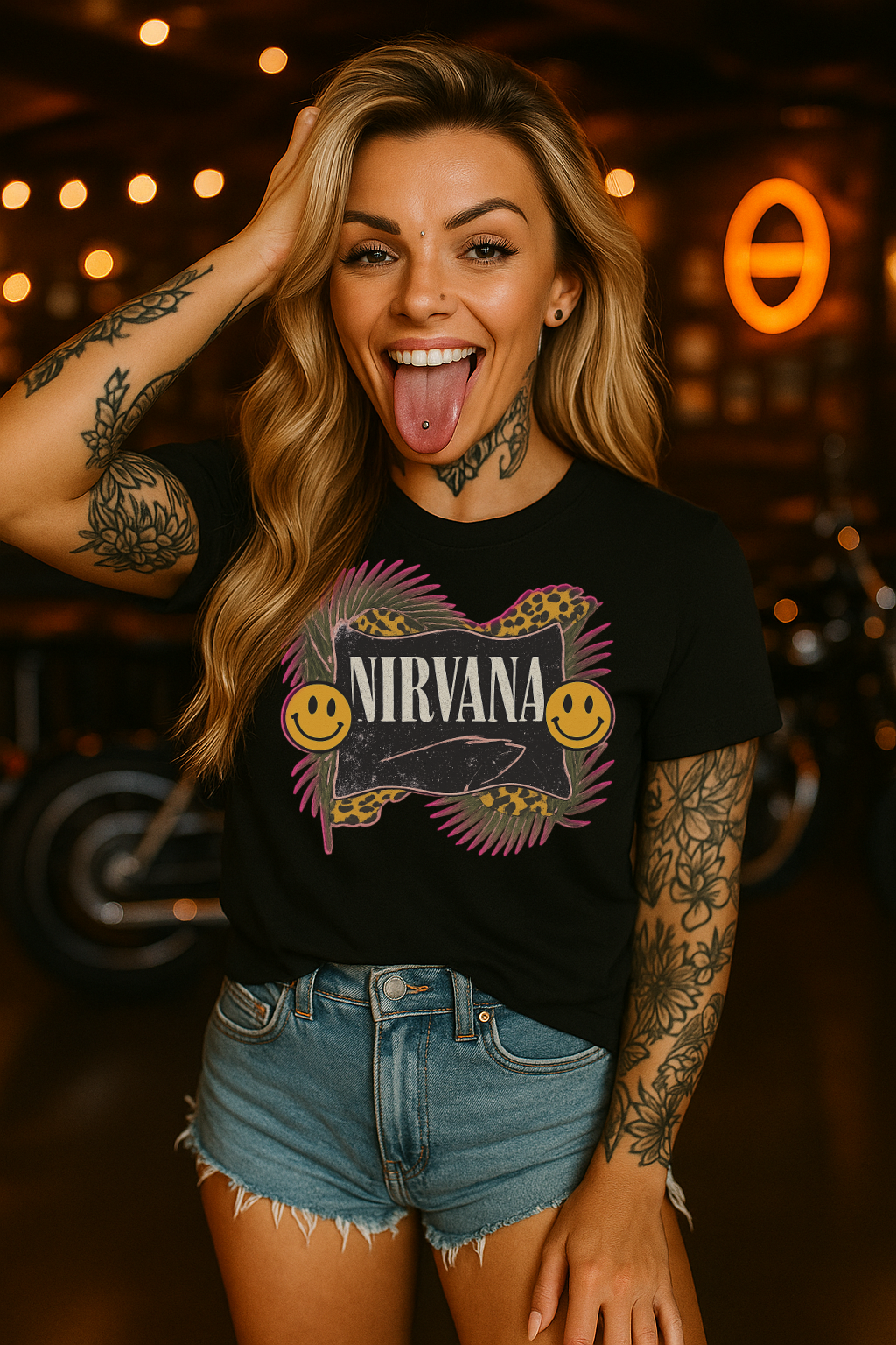 T-Shirt Hoodie Crewneck Nirvana Smiley – Leopard Print Grunge Rock Graphic Design