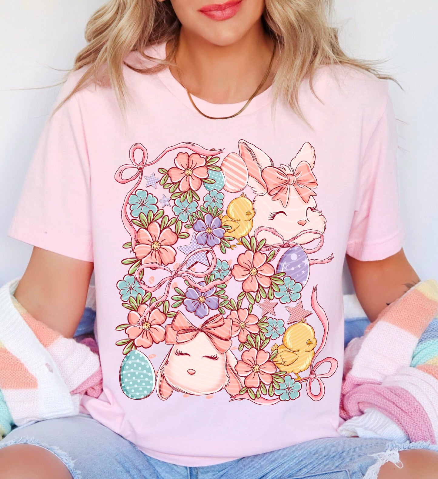T-Shirt Sweatshirt Hoodie Floral Easter Bunny – Pastel Spring Design Crewneck