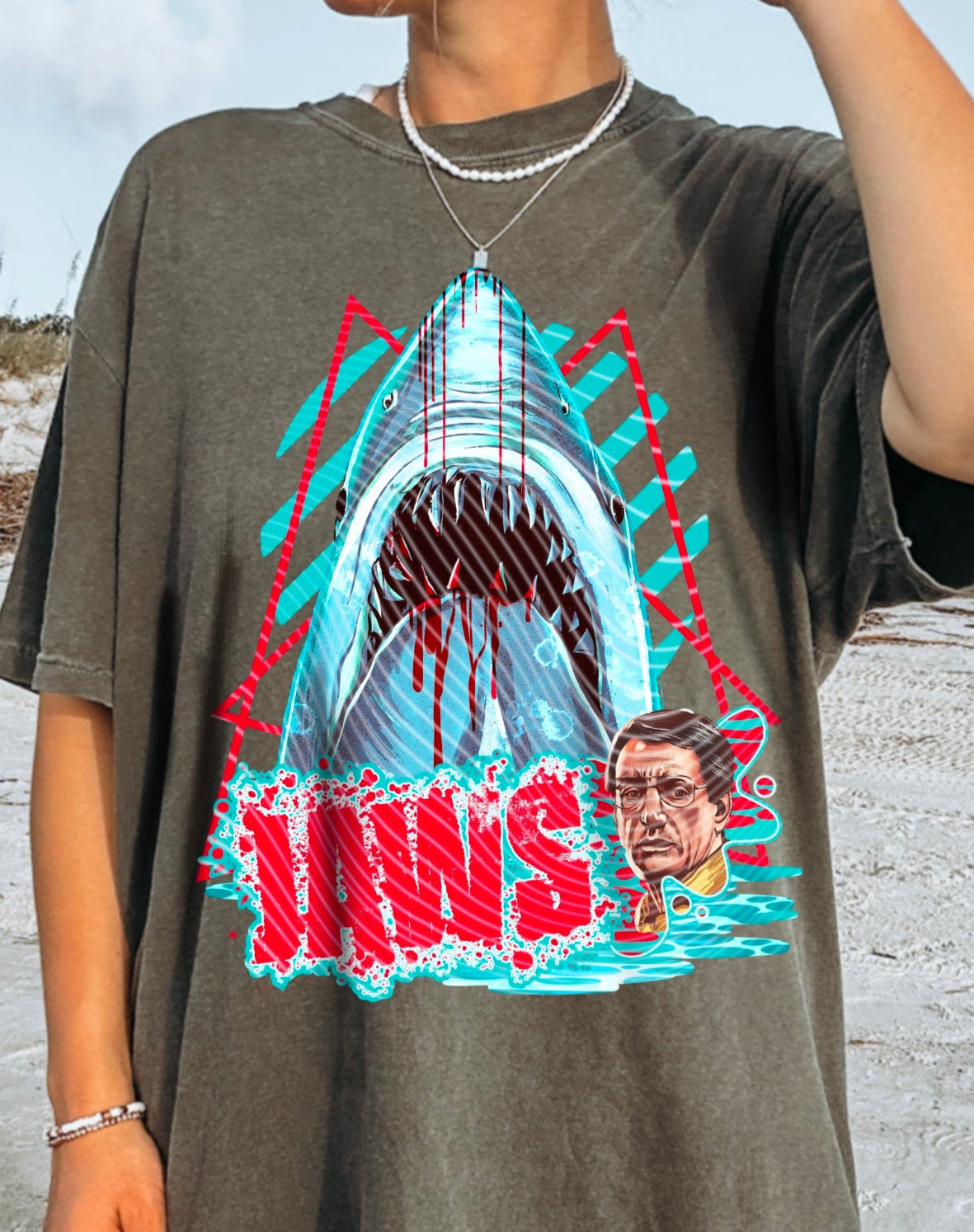 T-Shirt Or Hoodie JAW.S Retro Horror Shark Attack – 80s Neon Beach Graphic