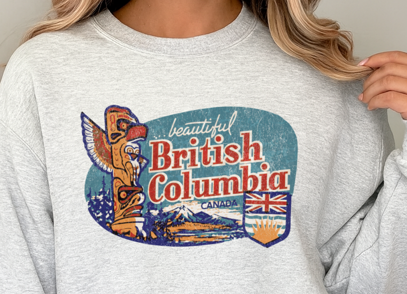 DTF Transfer British Columbia 80's Canada Totem & Mountain Vintage