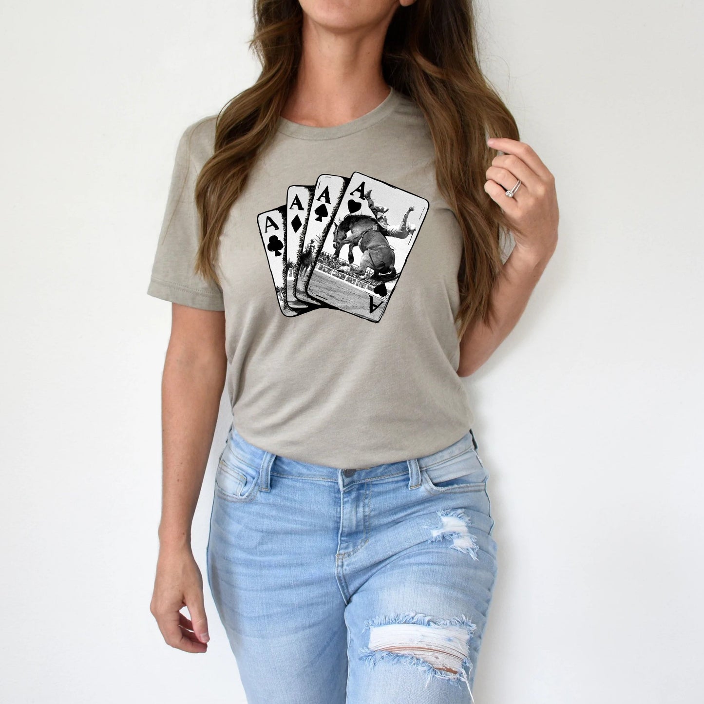 T-Shirt Sweatshirt Crewneck Rodeo Aces – Cowboy Bull Riding Playing Card Design