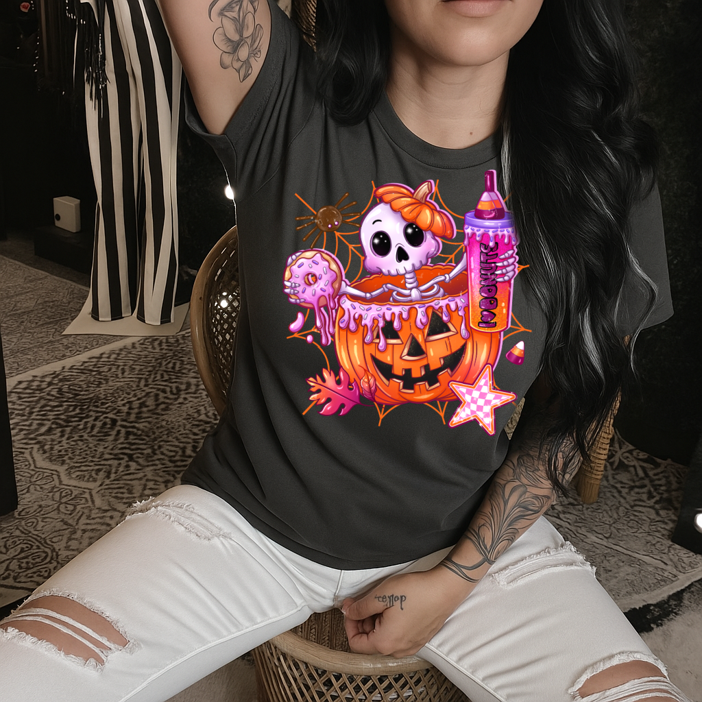 DTF Transfer Cute Halloween Ghost in Pumpkin with Whipped Cream & Stars