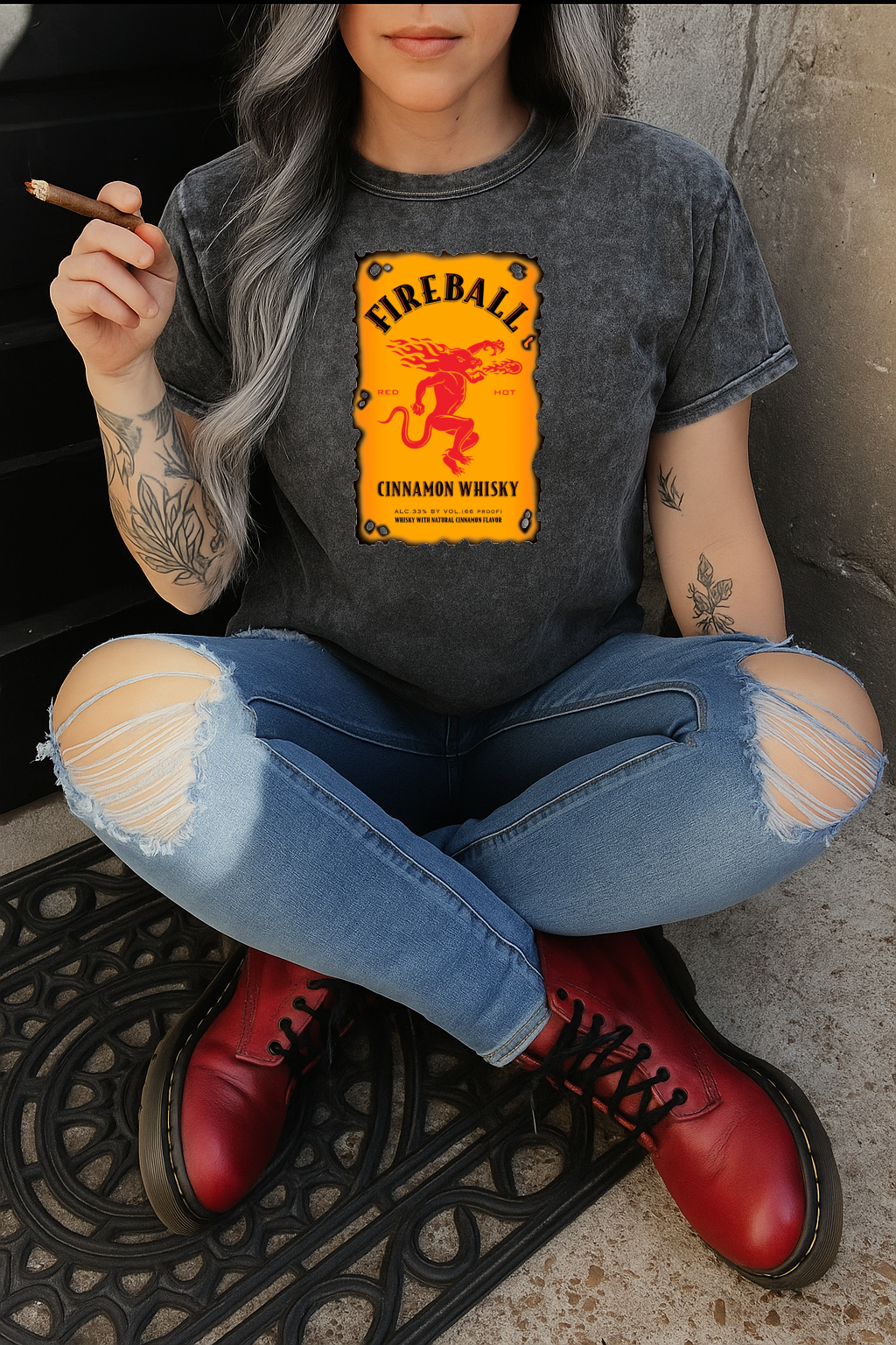 T-Shirt Crewneck Hoody – Fireb -Inspired Cinnamon Whisky Label Design
