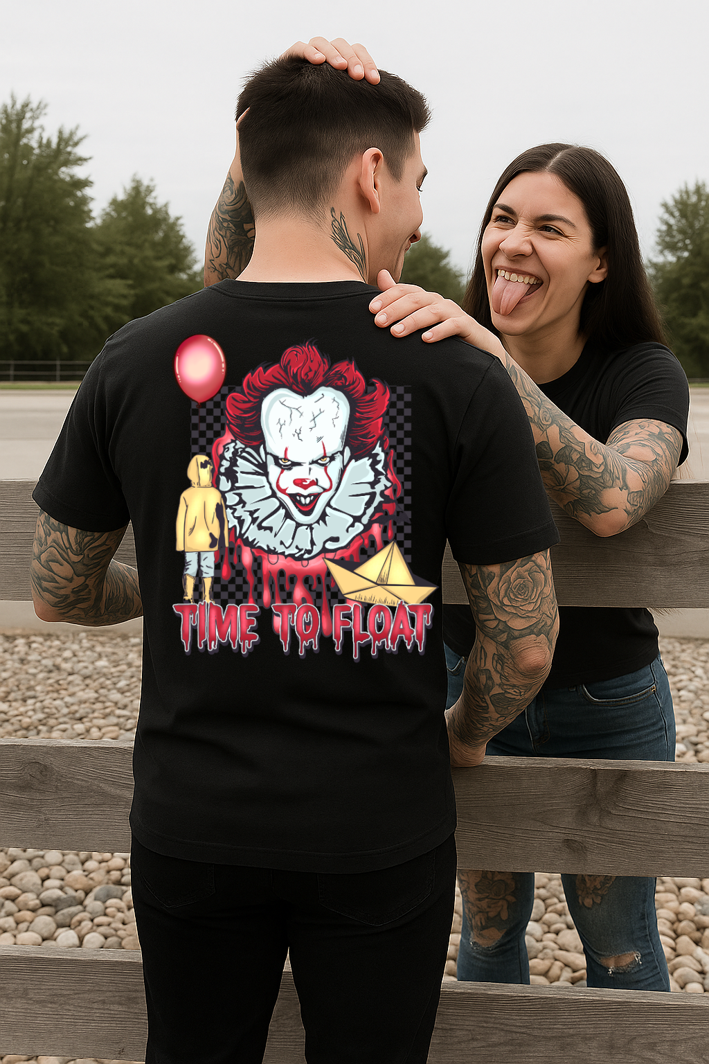 DTF Transfer – “Time to Float” Horror Clown Design Red Balloon Paper Boat Halloween