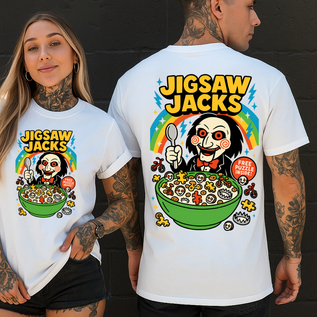 DTF Transfer Jigsaw Jacks – Horror Cereal Parody with Puzzle Detail