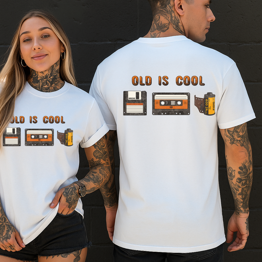 DTF Transfer Retro – Old Is Cool Vintage Cassette, Floppy & Film Roll Shirt