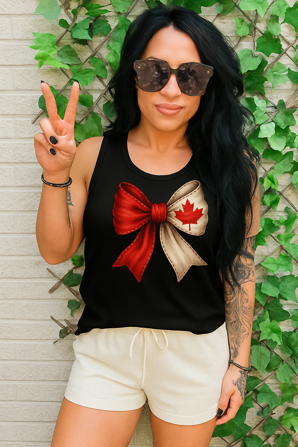T-Shirt Hoodie Crewneck Canada Bow – Red & White Maple Leaf Ribbon #2
