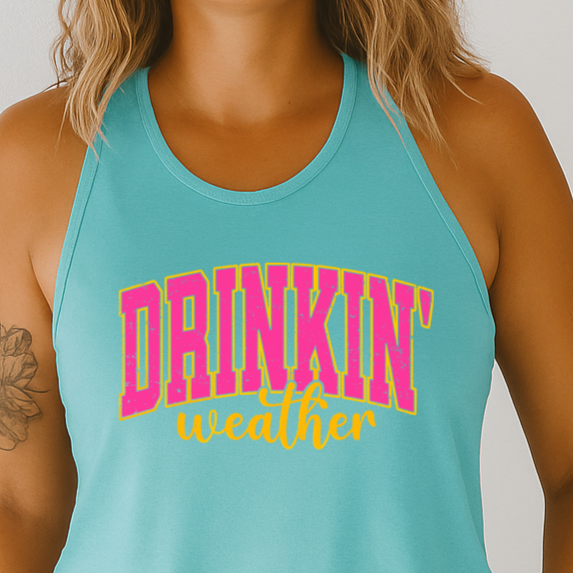 T-Shirt Crewneck Hoody – Drinkin' Weather Bold Retro Summer Script
