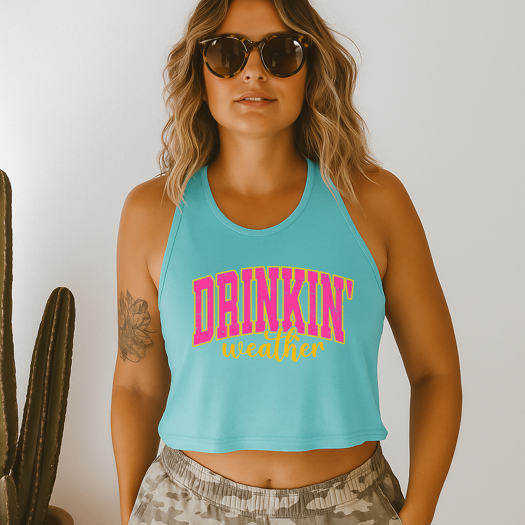 T-Shirt Crewneck Hoody – Drinkin' Weather Bold Retro Summer Script