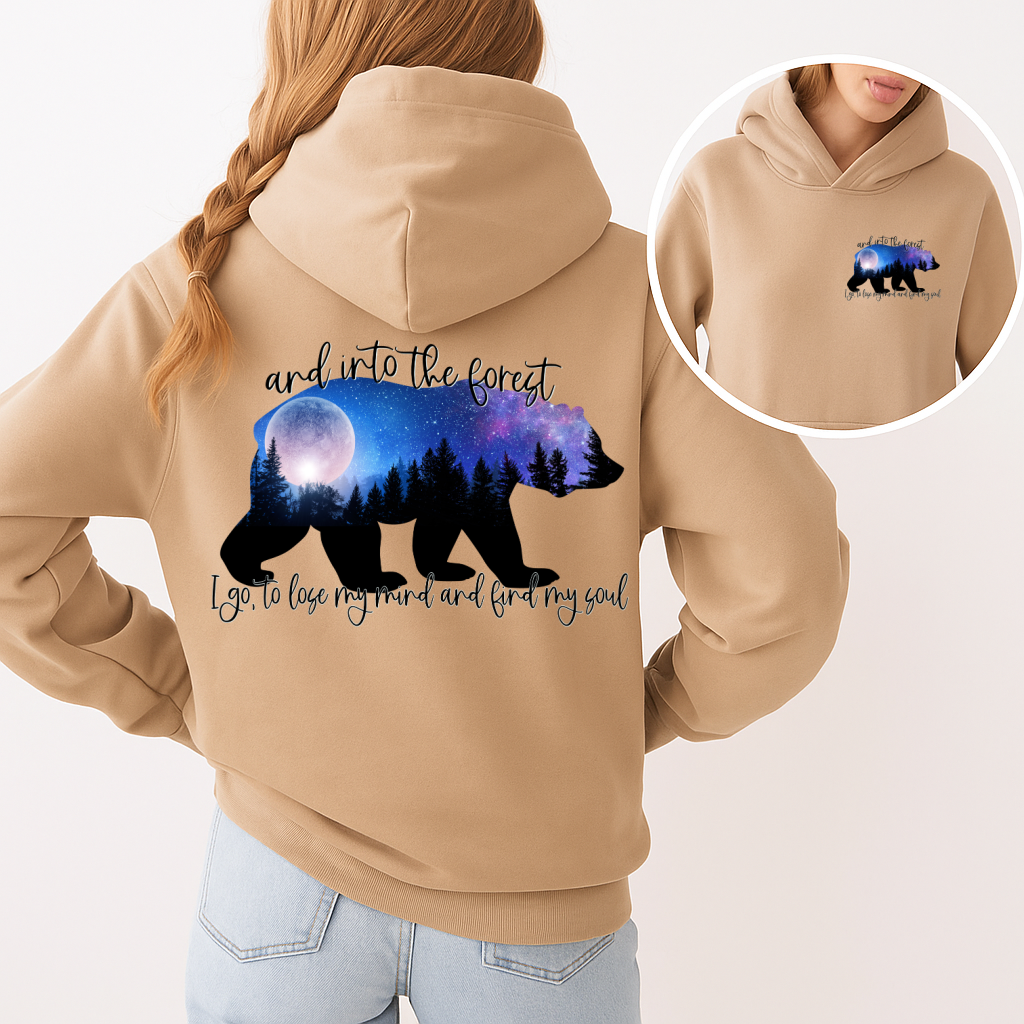 DTF Transfer – Forest Bear Moon Design: "And Into the Forest I Go" Quote