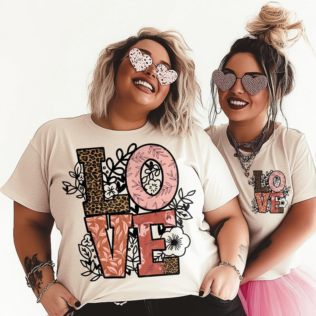 T-Shirt Tee Sweatshirt Crew Hoodie Valentines - LOVE Floral Leopard Design