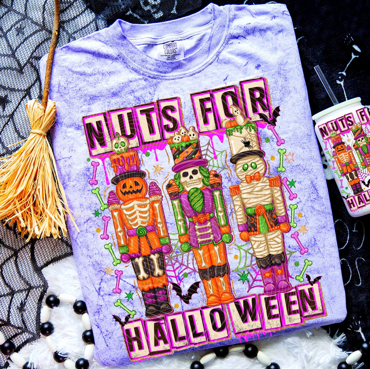 T-Shirt Crewneck Hoody – Nuts for Halloween Nutcracker Squad with Candy, Bones