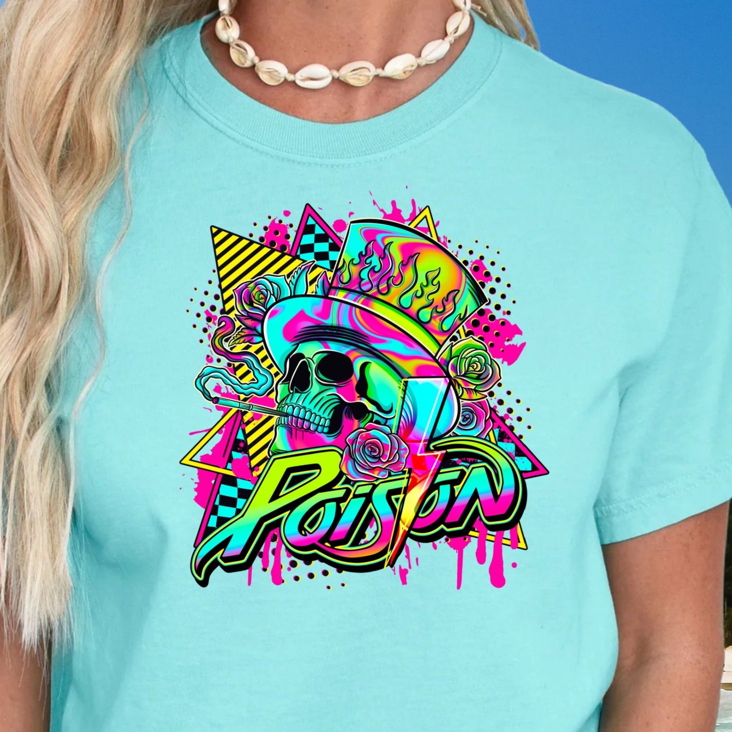 T-Shirt Crewneck Hoody Poison Neon Skull – Retro Rock Graphic Print