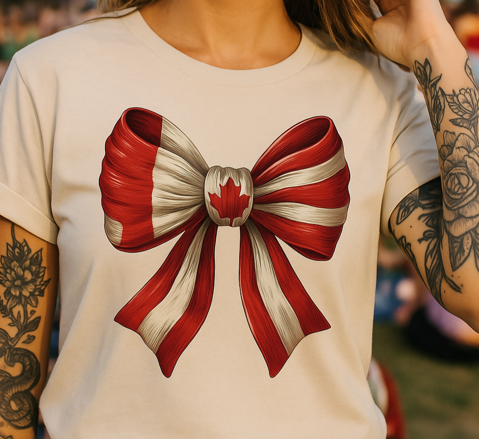 T-Shirt Hoodie Crewneck Canada Bow – Red & White Maple Leaf Ribbon