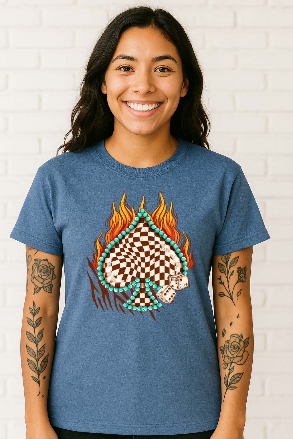 DTF Transfer – Western Spade Flame with Dice & Checkerboard Design