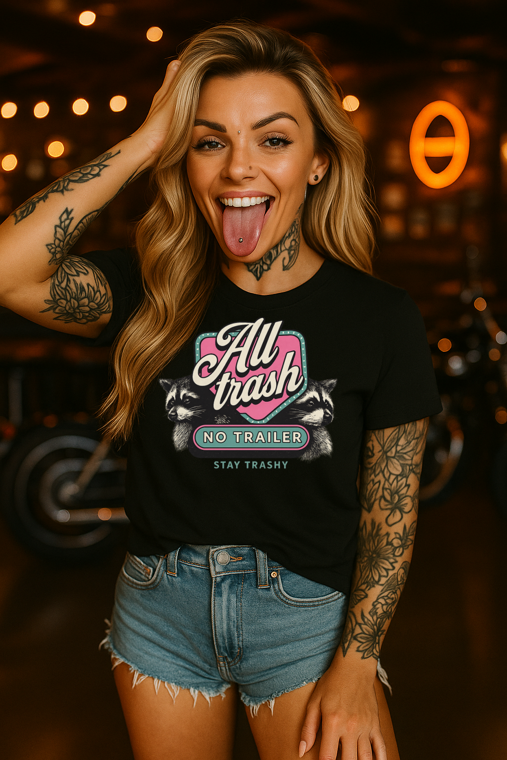 T-Shirt Hoody – All Trash No Trailer | Retro Raccoon Sass Design