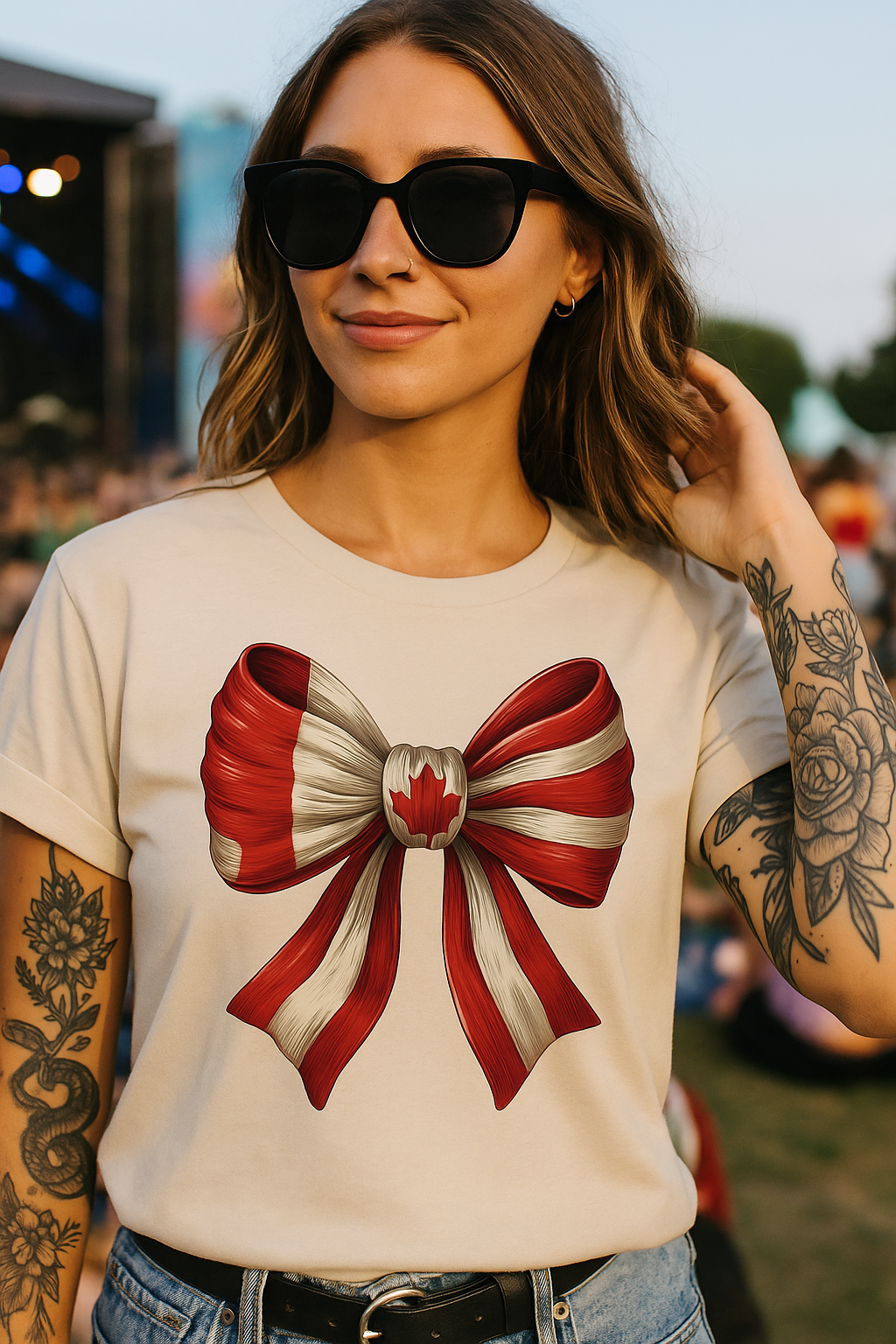 DTF Transfer Canada Bow – Red & White Maple Leaf Ribbon