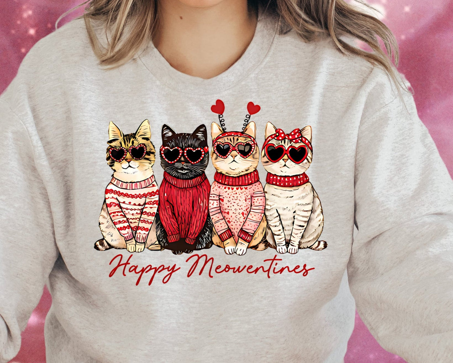 Sweatshirt T-Shirt Crewneck Valentines - Happy Meowentines