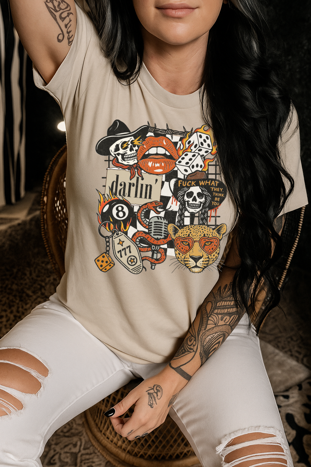 T-Shirt Sweatshirt Hoody Darlin' Vintage Tattoo Collage – Western Rock Bold Graphic