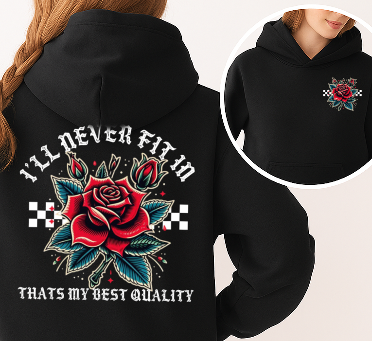 T-Shirt Or Hoodie I’ll Never Fit In – Rose & Checkered Flag Tattoo-Style Crop Tee Design