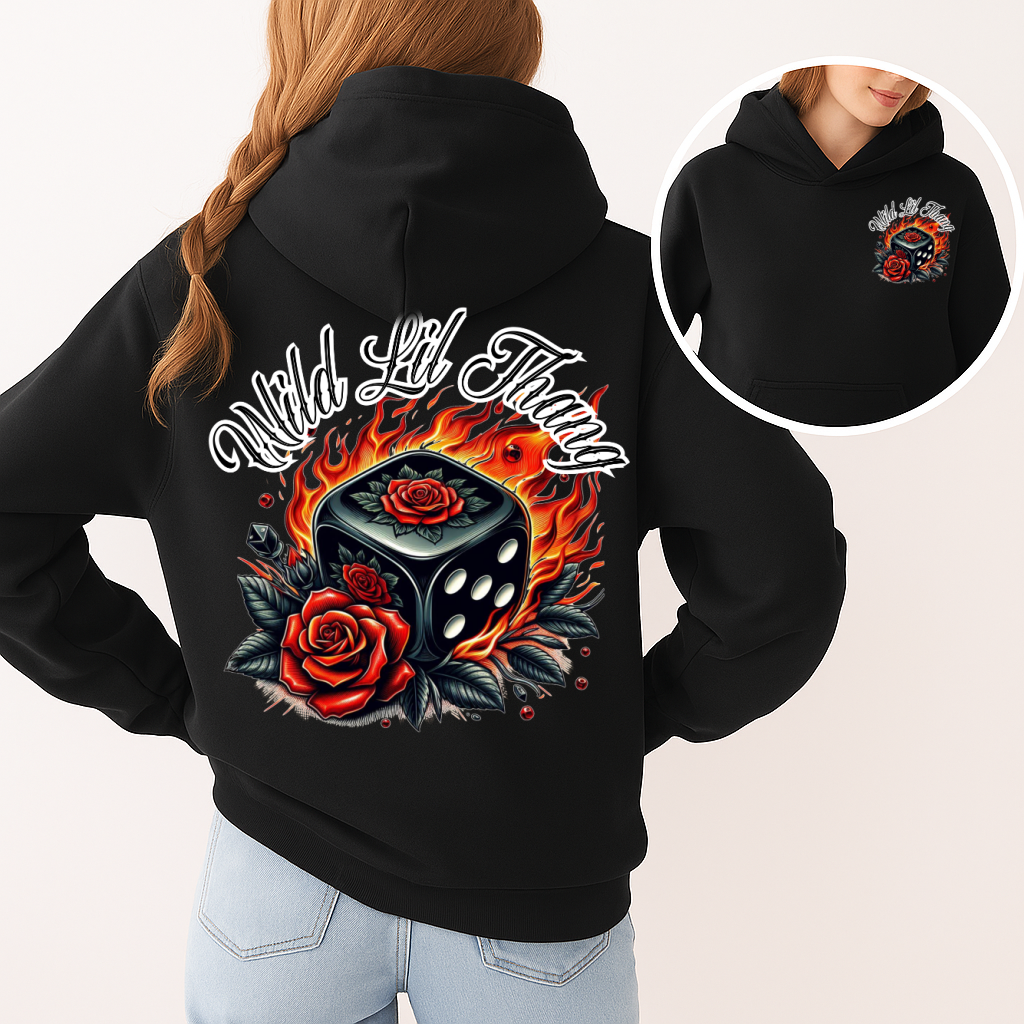 T-Shirt Or Hoodie Wild Lil Thang – Dice, Fire & Rose Retro Hoodie Design