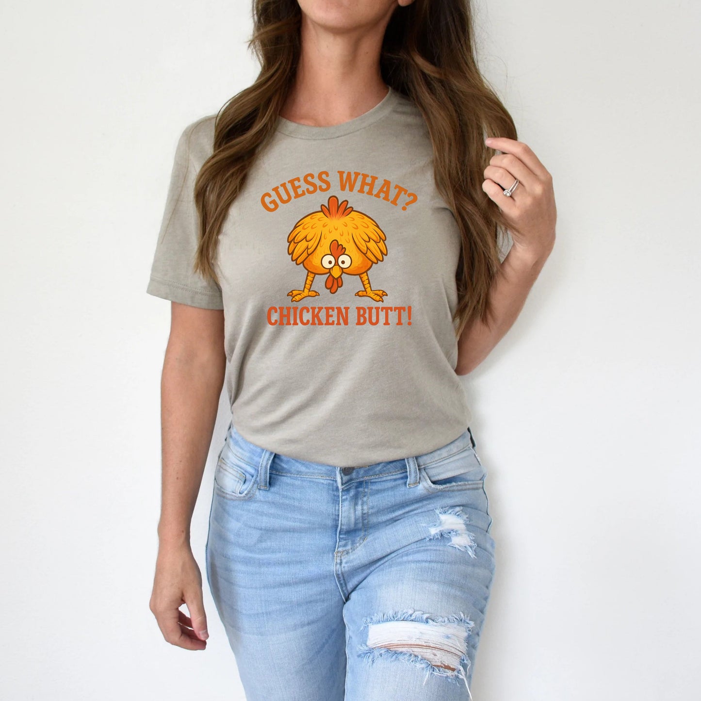 T-Shirt Sweatshirt Crewneck Guess What? Chicken Butt! – Funny Cartoon Chicken Farm Graphic