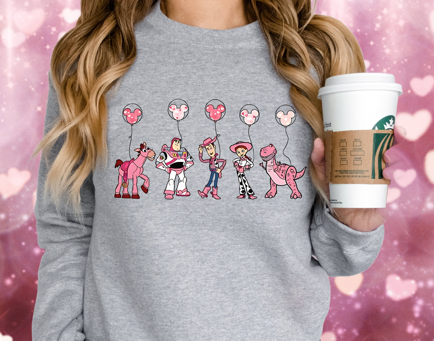 Sweatshirt T-Shirt Crewneck Valentines - Toy Friends with Balloons