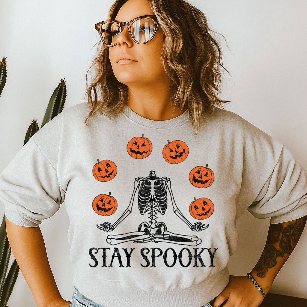 DTF Transfer Stay Spooky Skeleton with Pumpkins