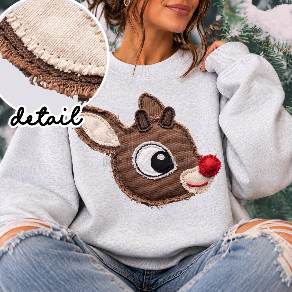 Red Nose Reindeer Face DTF transfer garment mockup