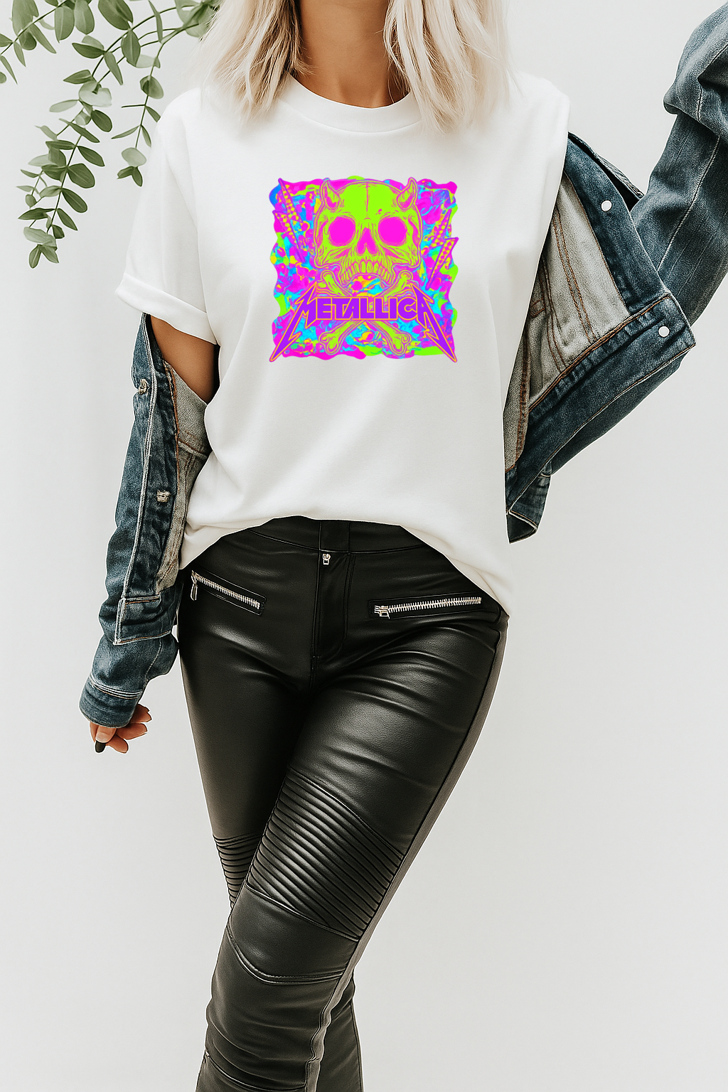 DTF Transfer Skull Rock Vibes – Neon Metallicaa-Inspired Punk Graphic