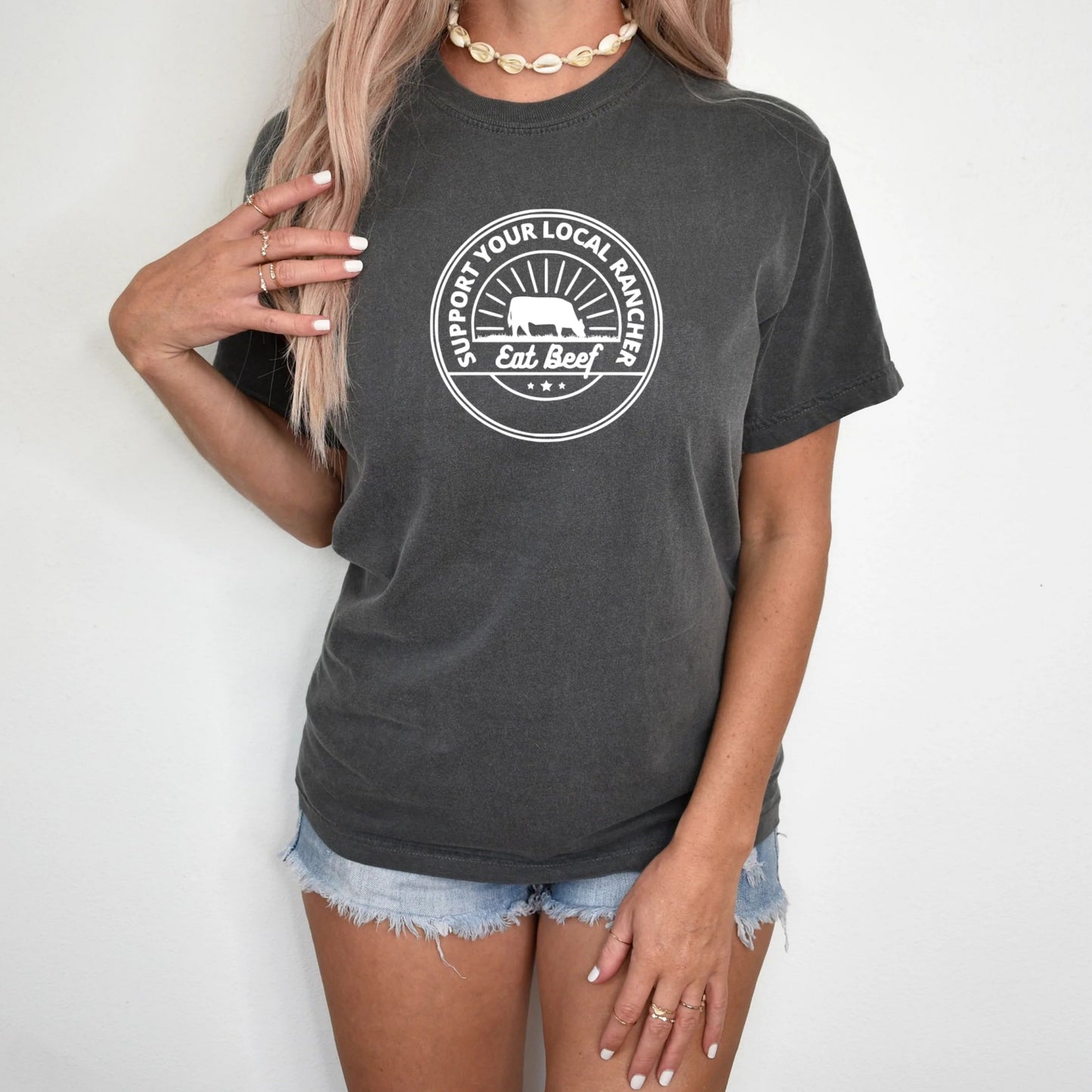 T-Shirt Hoodie Support Your Local Rancher Eat Beef Crewneck sweatshirt
